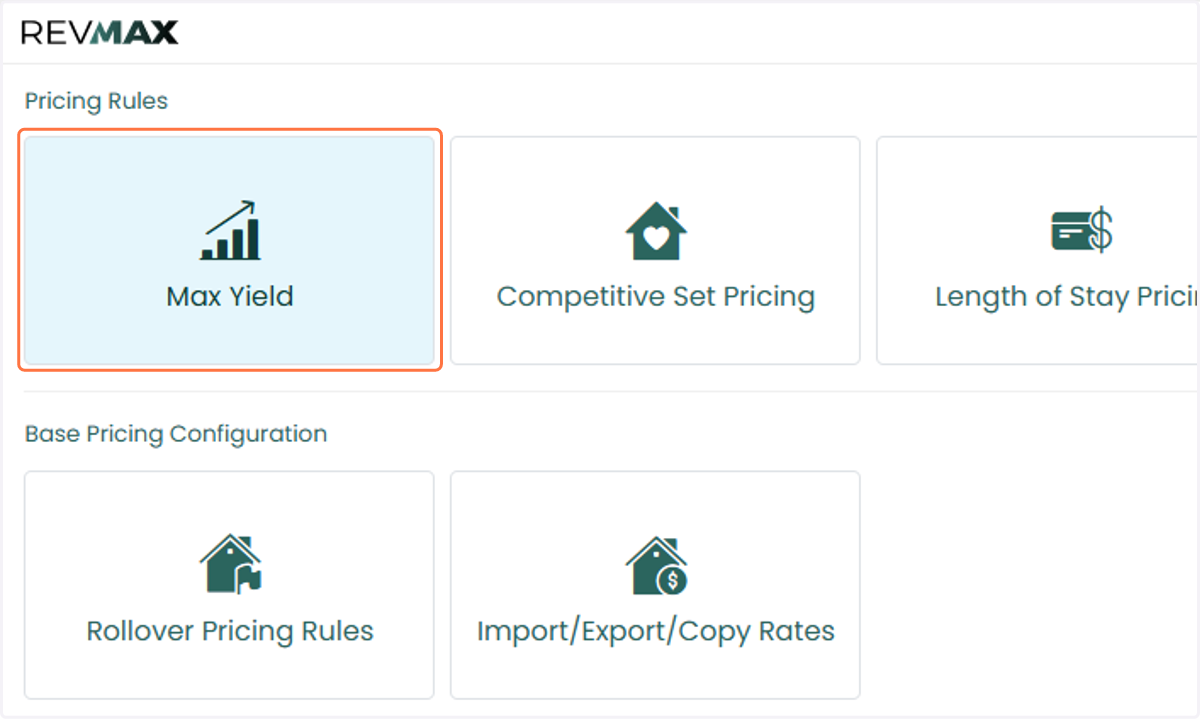 Navigate to the Max Yield page. You can also access the unit-level settings in the Tape Chart and Home Settings Page.