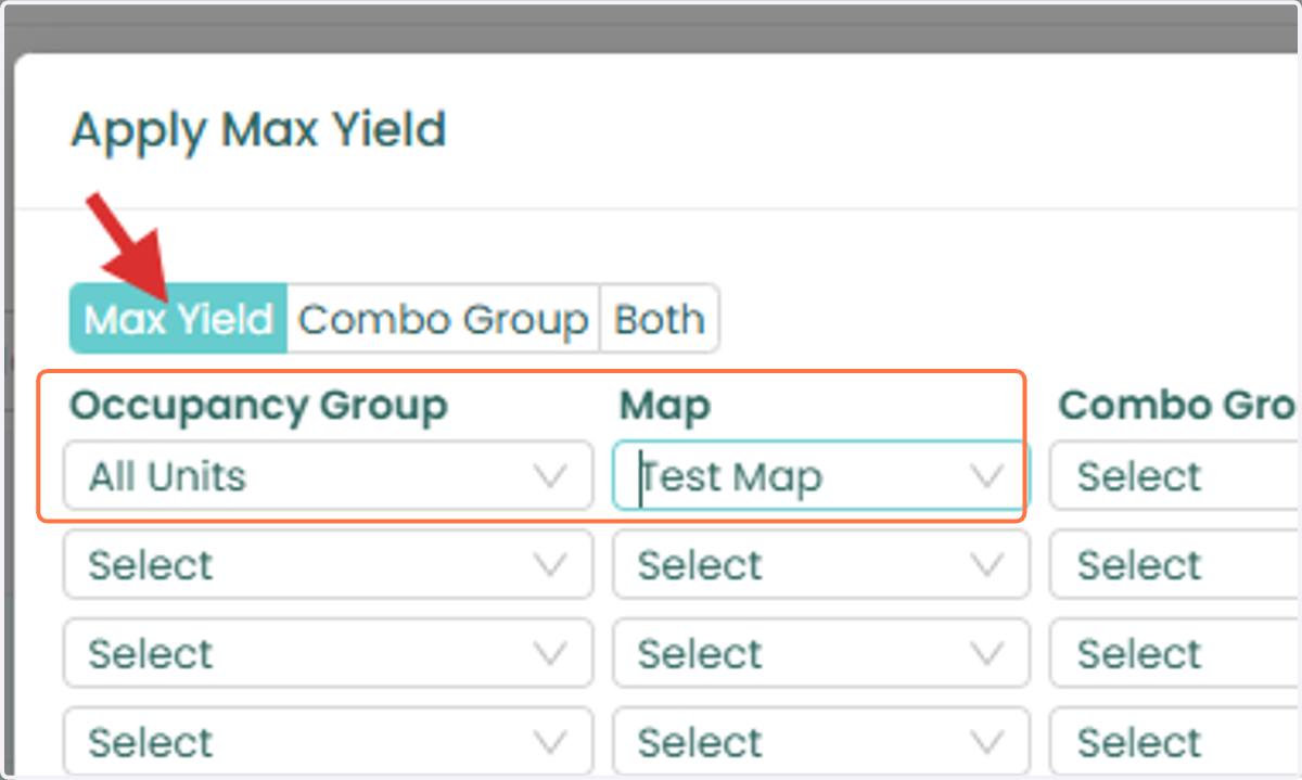 Select the appropriate: o Occupancy Group o Yielding Map