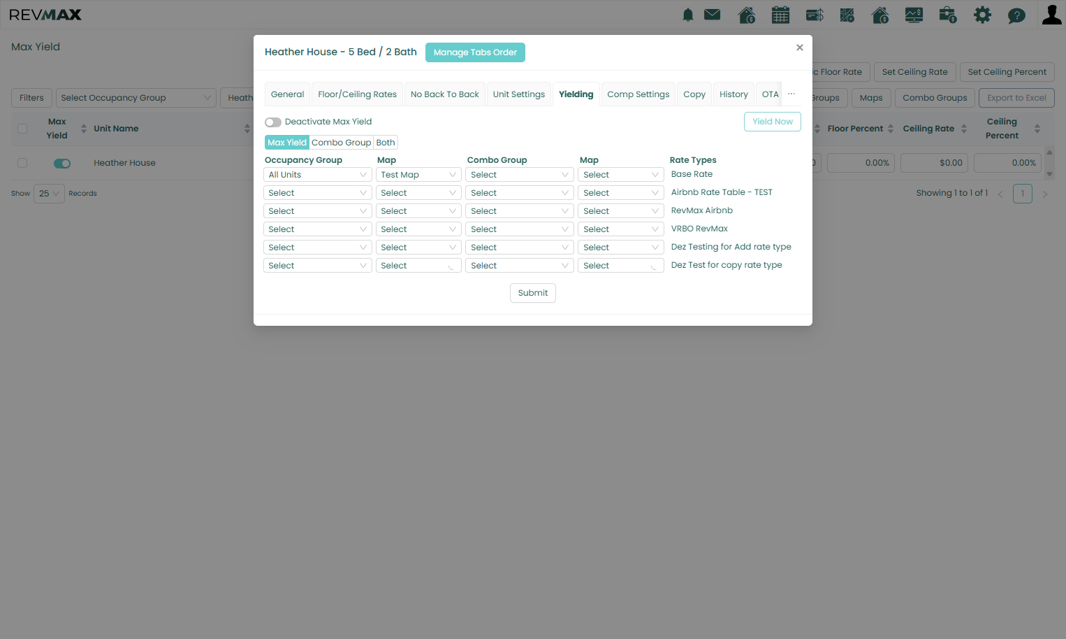 After activating Max Yield, you can apply yielding immediately by returning to the unit-level settings, opening the Yielding tab, and clicking Yield Now. This action will instantly apply the current Max Yield recommendations to the selected unit.
