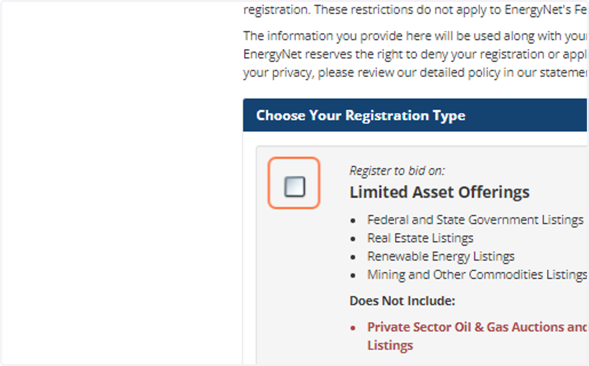 Select "Limited Asset Offerings" as the Registration Type