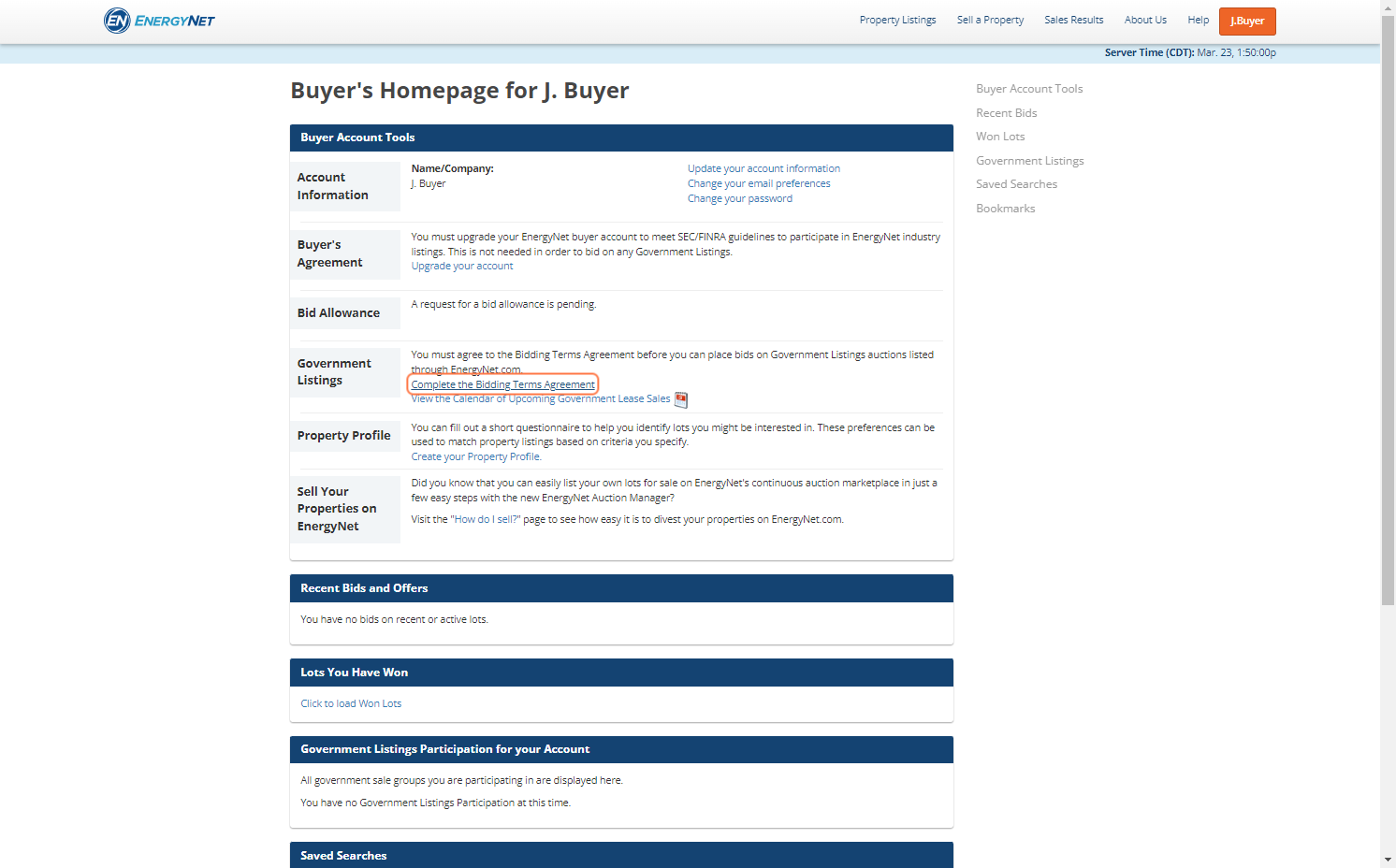 Click on Complete the Bidding Terms Agreement