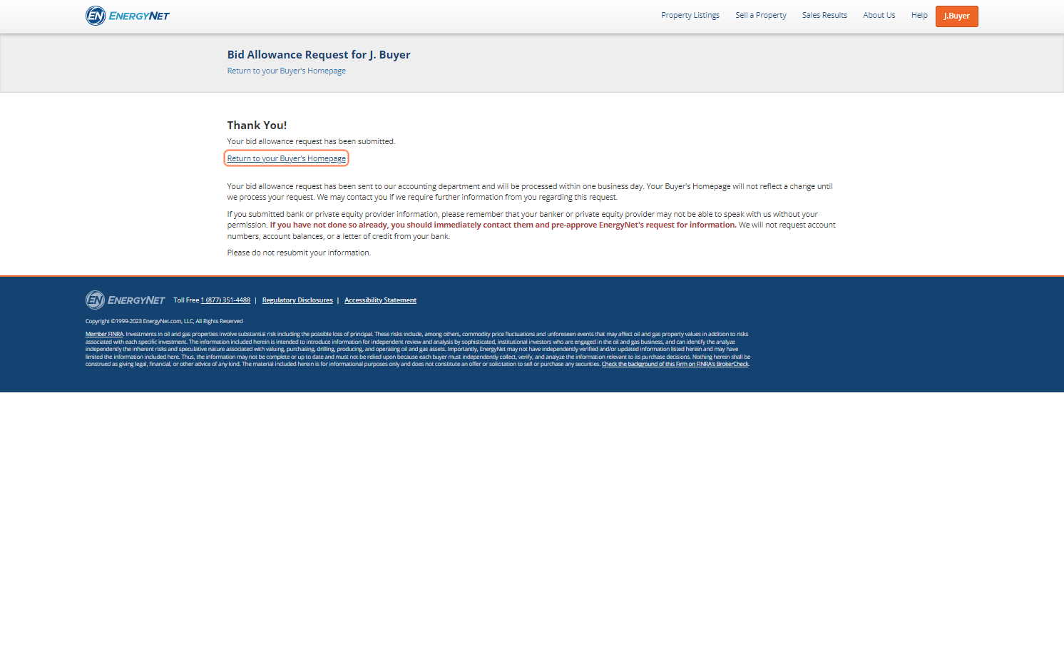 Click on Return to your Buyer's Homepage