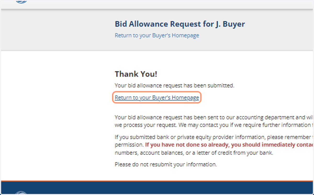Click on Return to your Buyer's Homepage
