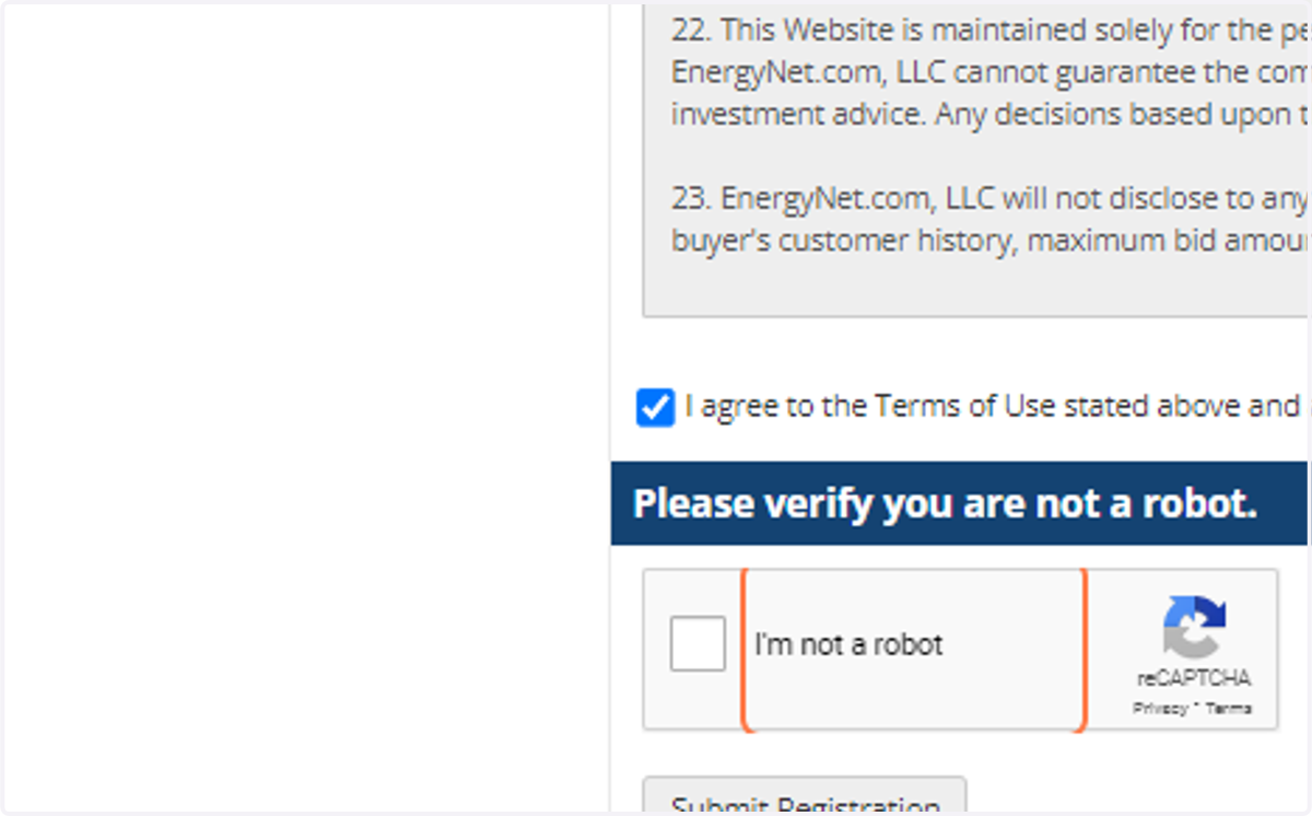 Check to agree to the Terms of Use and acknowledge Energynet's Regulatory Disclosures