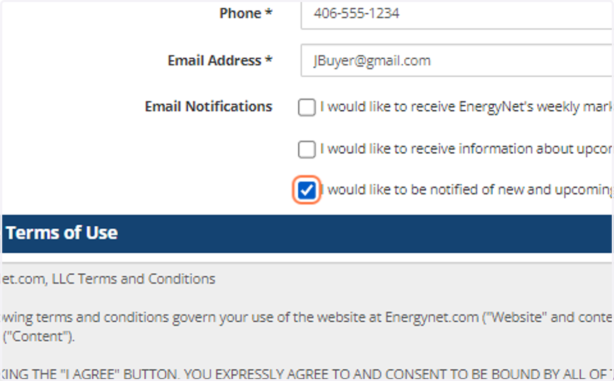 Select relevant Email Notifications