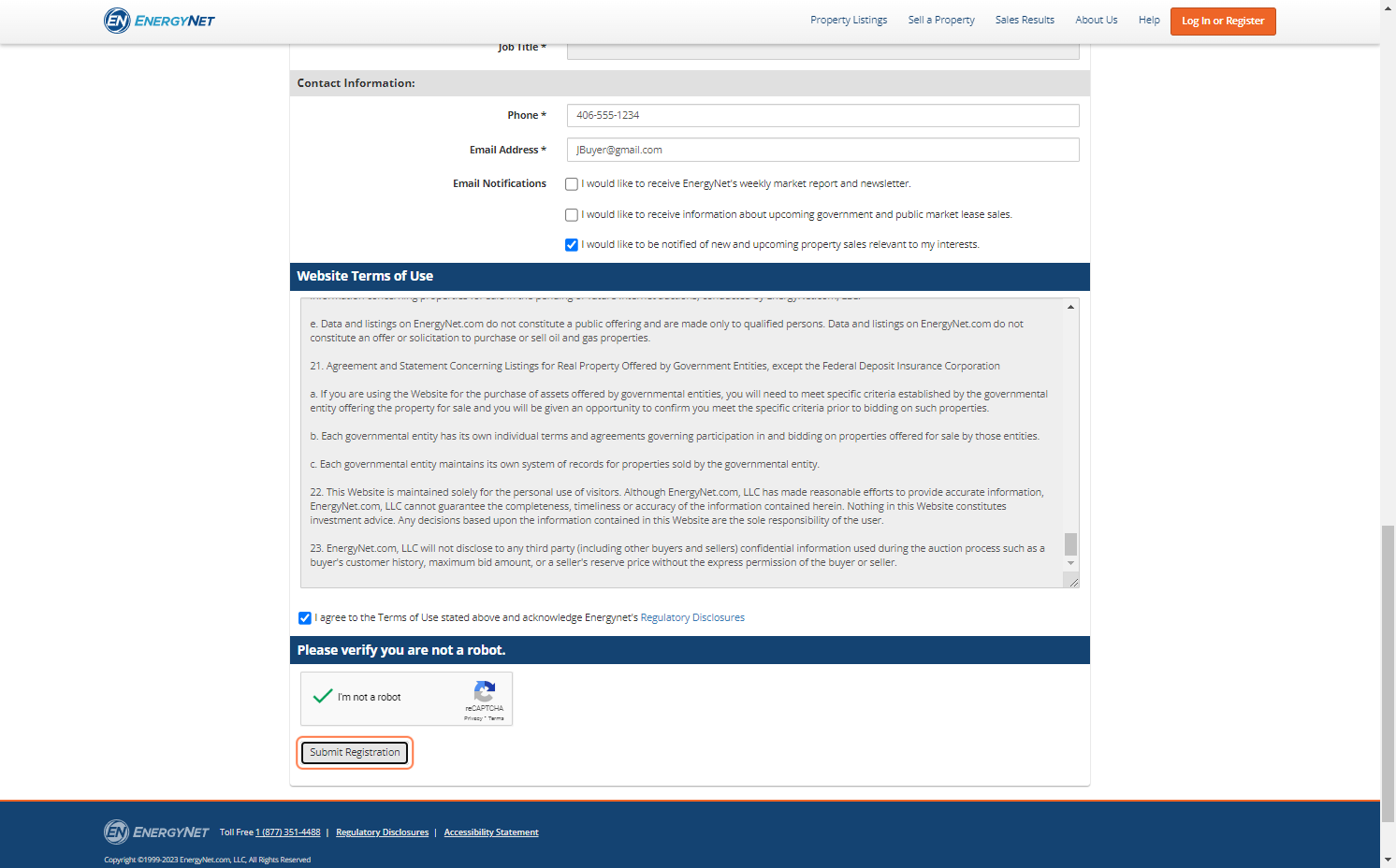 Click on Submit Registration