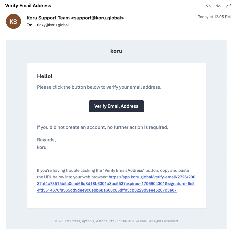 Click the Verify Email Address button in the email.