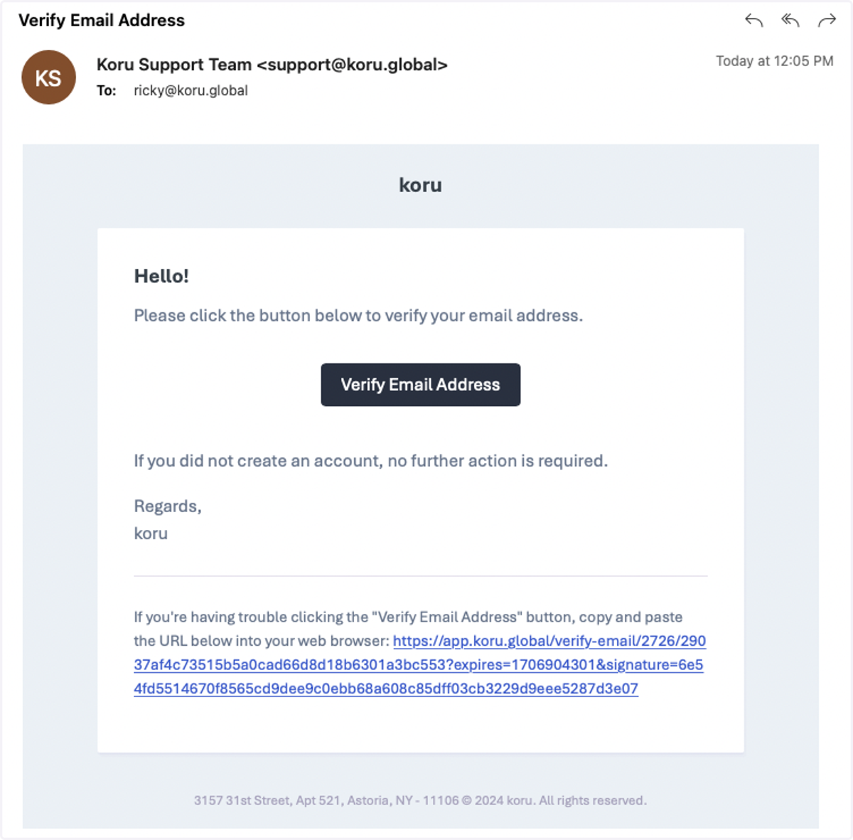Click the Verify Email Address button in the email.