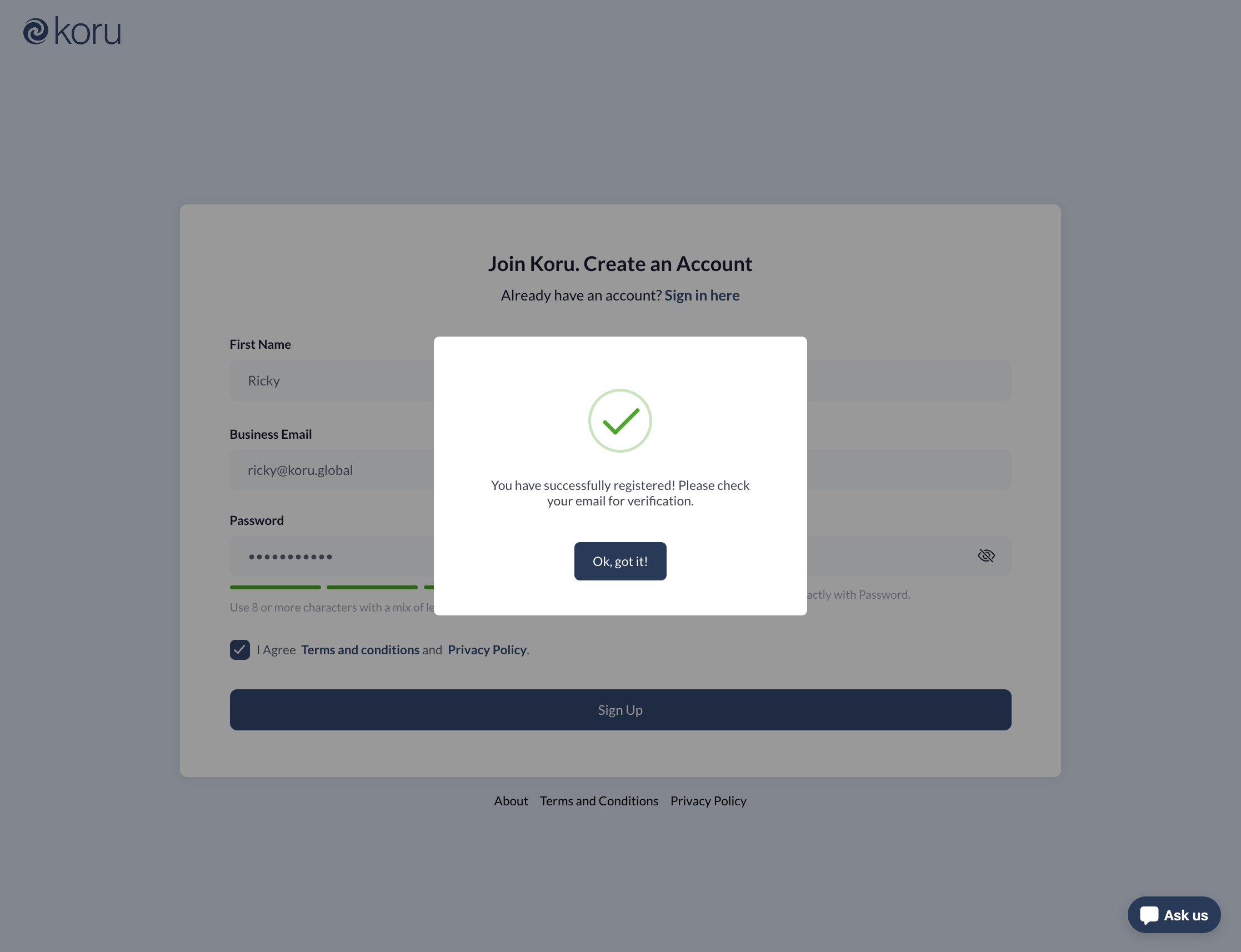 After clicking the button, check your email for a verification checker.