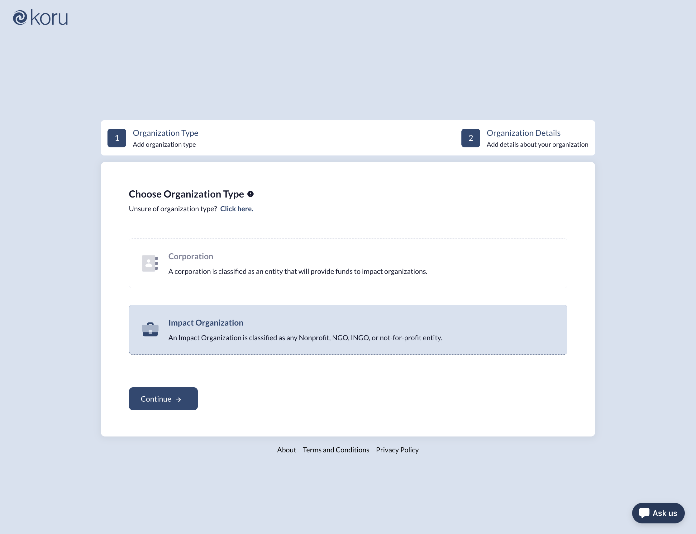 From here, select Impact Organization…