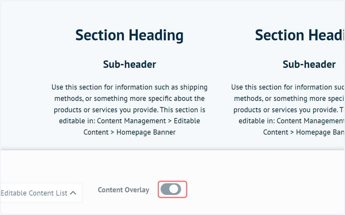 Check the Content Overlay toggle