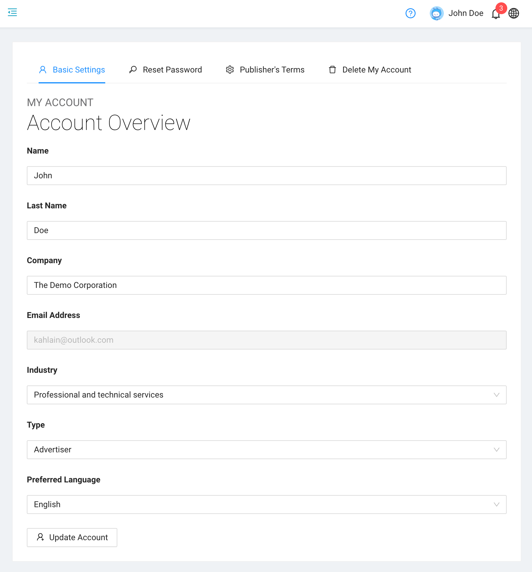 Once on your Account page, click on Reset Password Tab