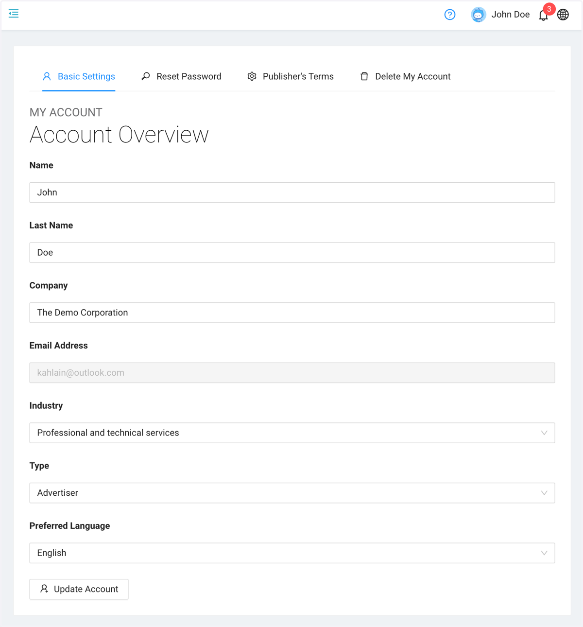 Once on your Account page, click on Reset Password Tab