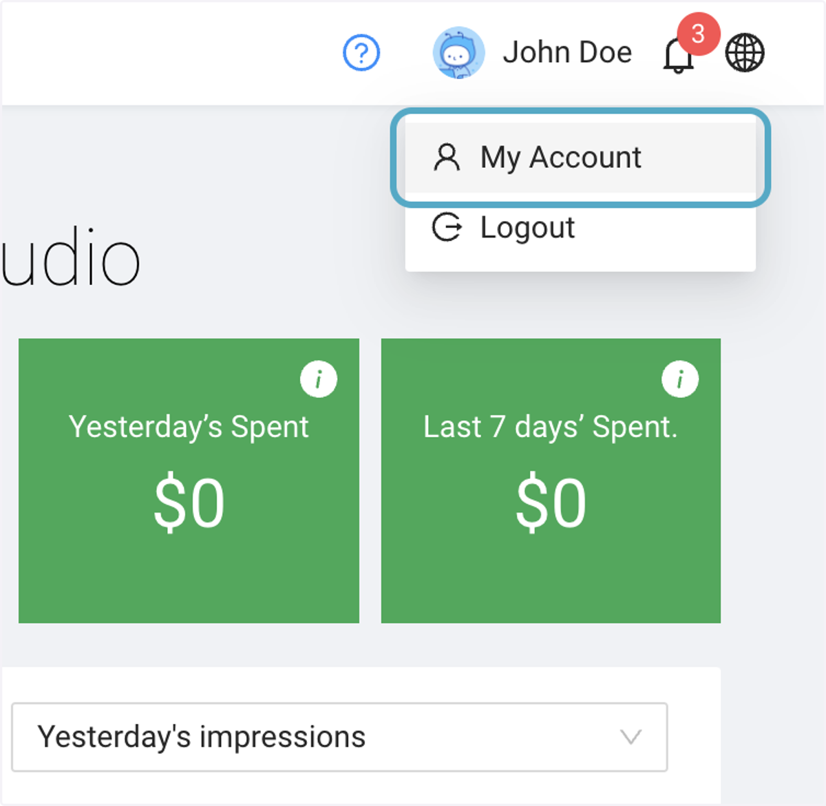 On the Dashboard, Click on your name then My Account