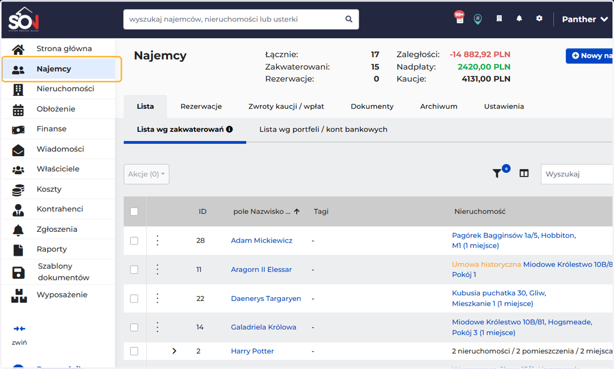 Przejdź do zakładki "Najemcy"