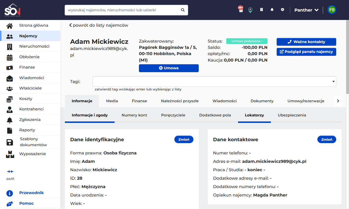 Przejdź do zakładki "Lokatorzy"