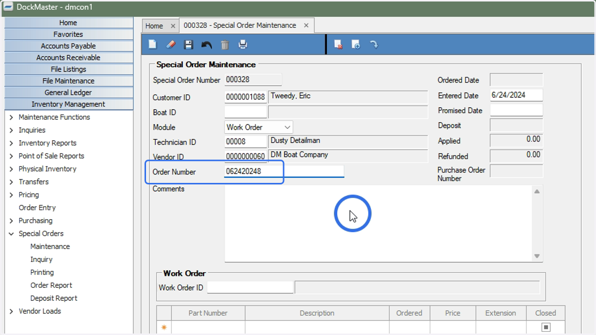 If applicable, enter the purchase Order Number that corresponds with the Special Order
