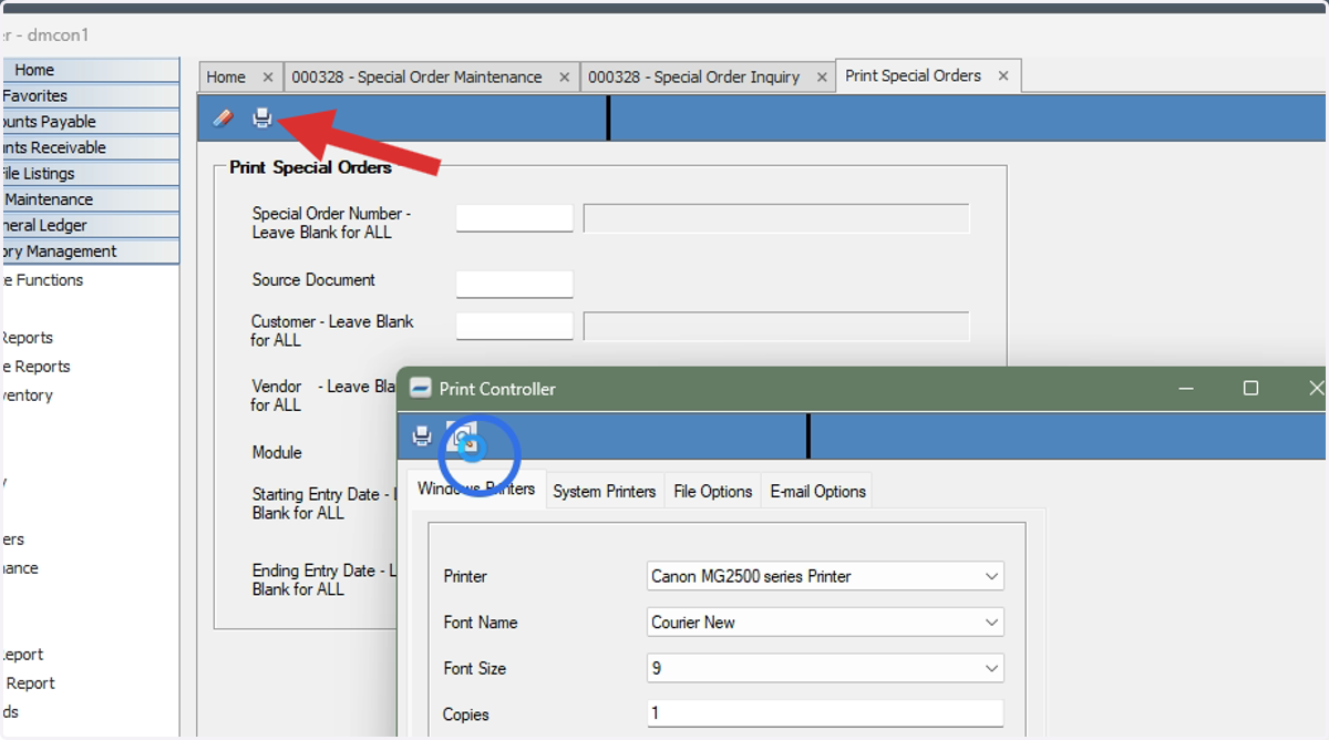 Click the Printer icon then preview the results or print