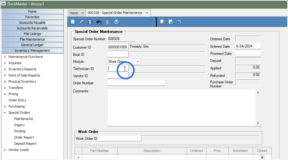 Enter the Clerk/Technician ID depending on the module selected