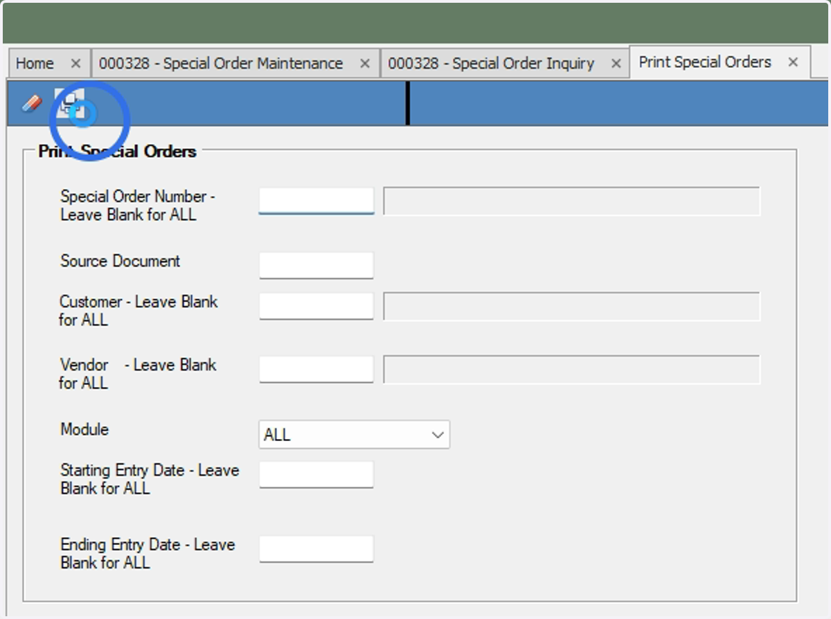 Enter information in any of the fields to filter down results or leave blank to display all