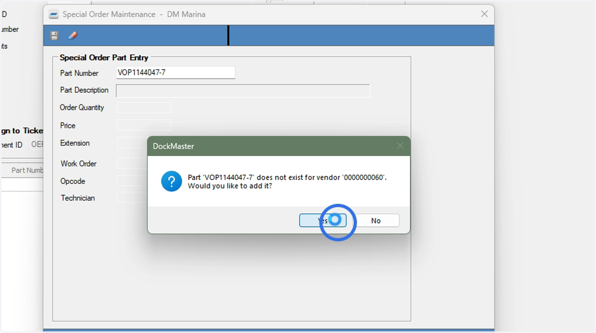 If the part is not associated with the selected vendor, you may add it