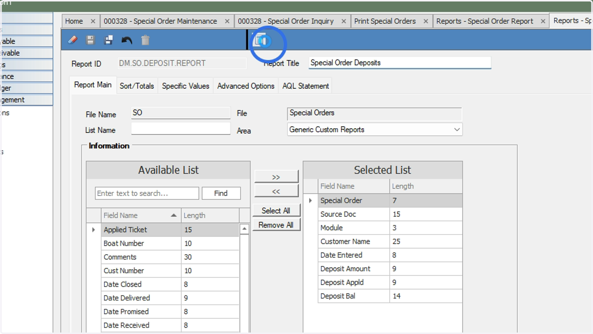 Generate the report by clicking the icon with the rotating arrows at the top of the page
