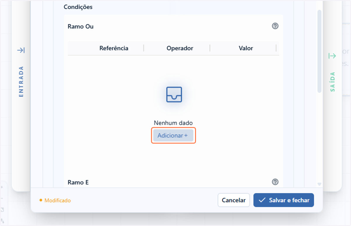Clique em Adicionar + para configurar as condicionais da rota