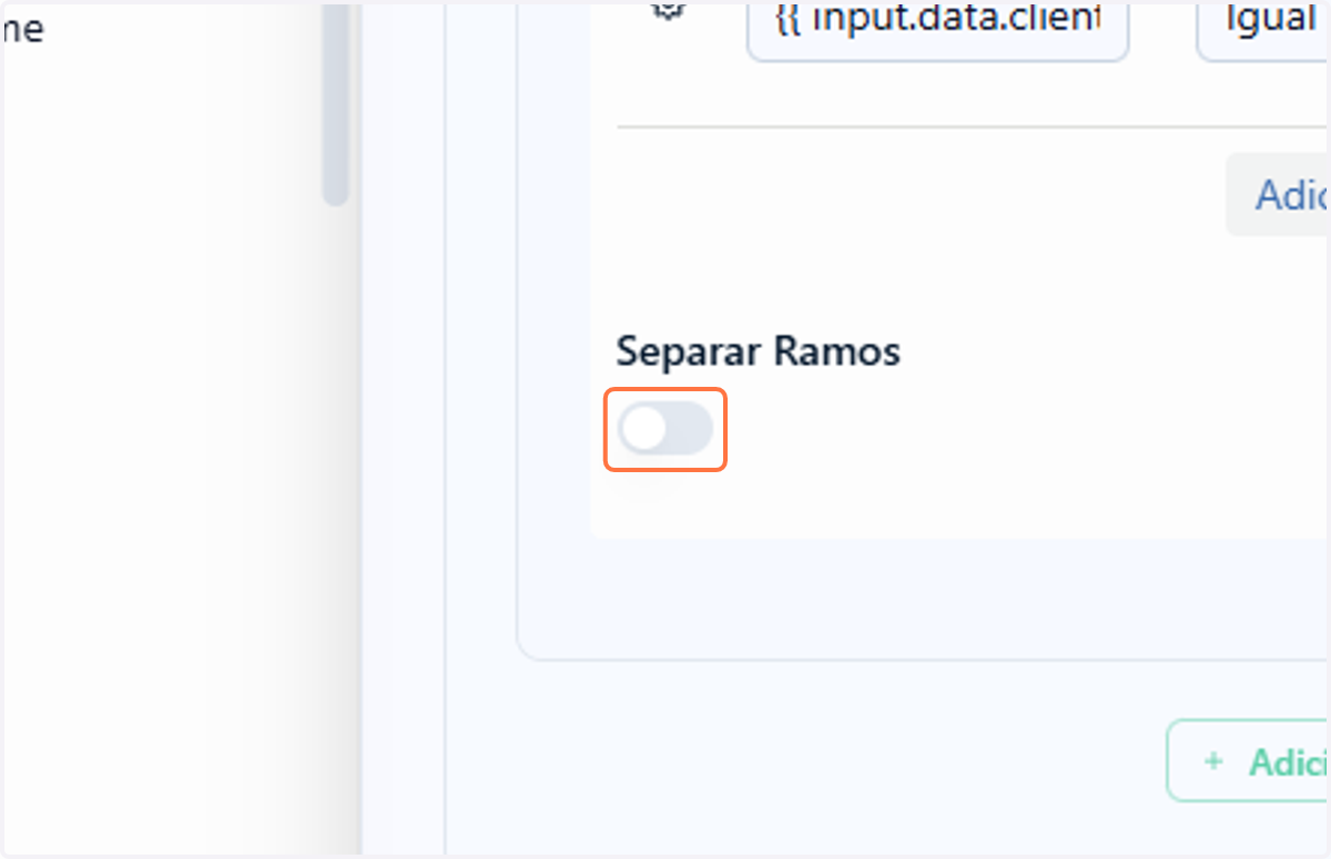 Selecione a opção Separar Ramos para que as condições dos ramos E e OU sejam avaliadas de forma independente