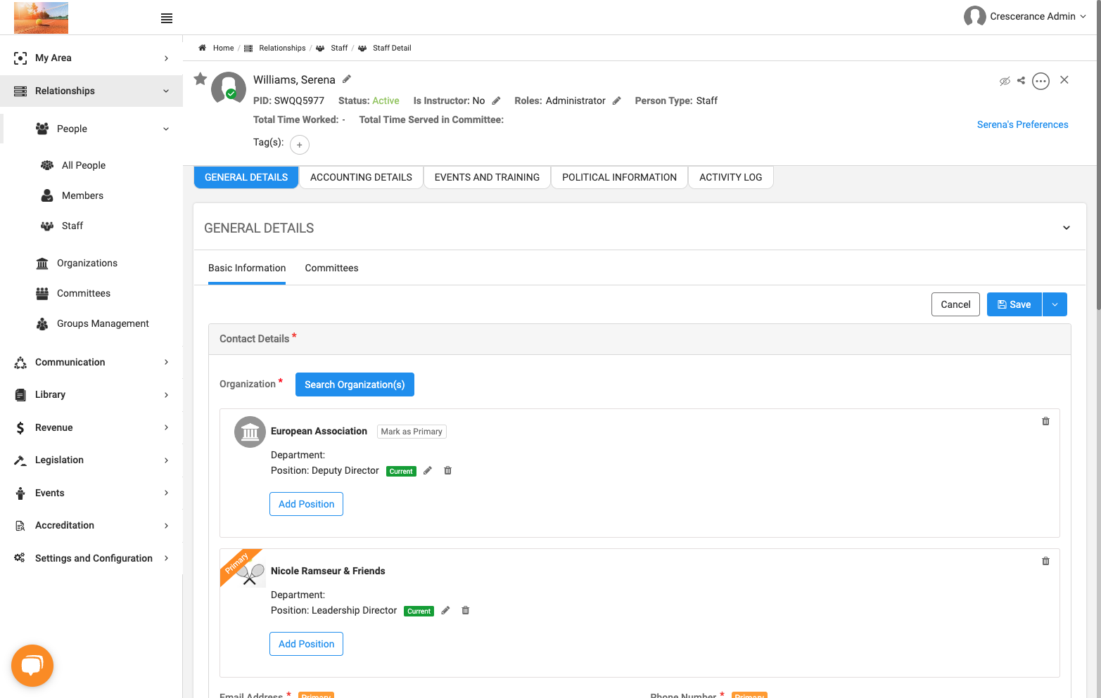 Click on Add Position to add another position or department to an existing organization.