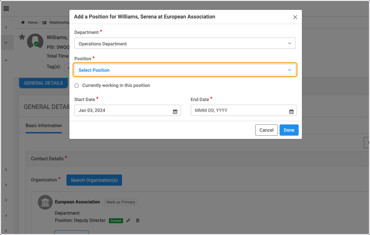 Click on Position and select one from the drop down menu