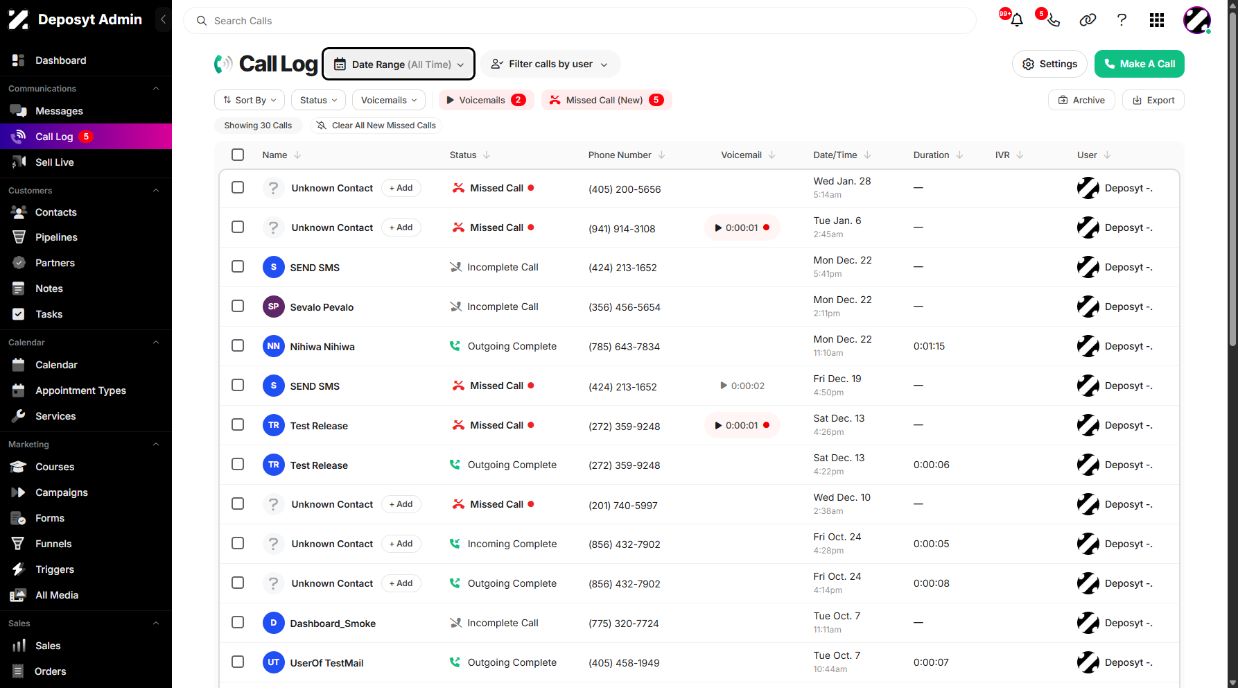 Step 3: To filter your Call Log by date range, click on Date Range dropdown menu.