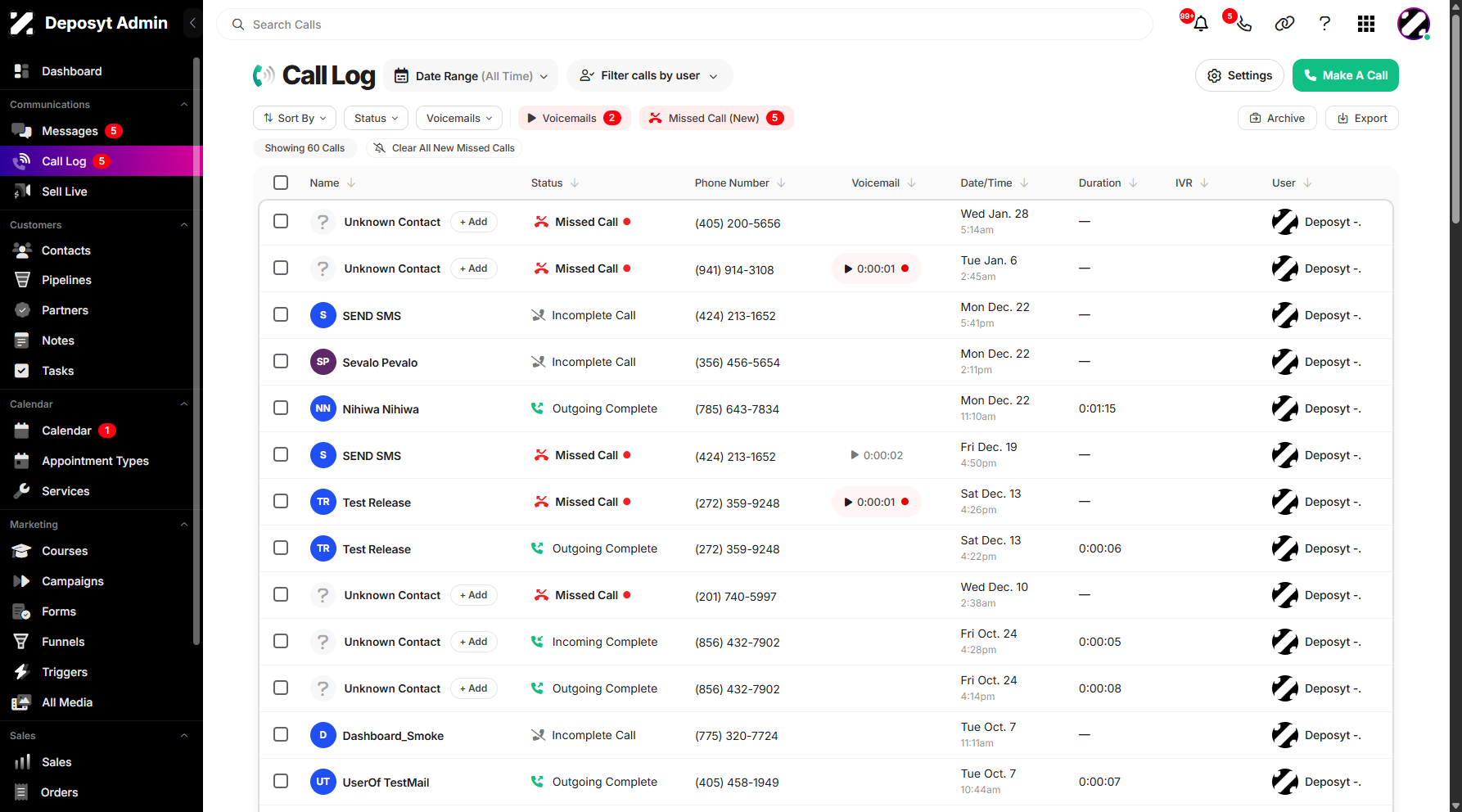 Step 1: On your Dashboard, click on Call Log tab under the Communications section.