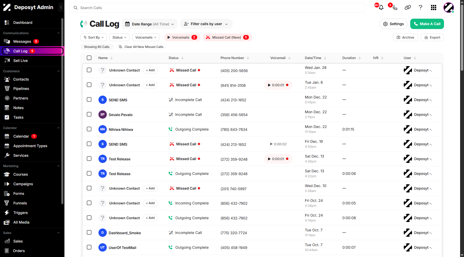 Step 1: On your Dashboard, click on Call Log tab under the Communications section.