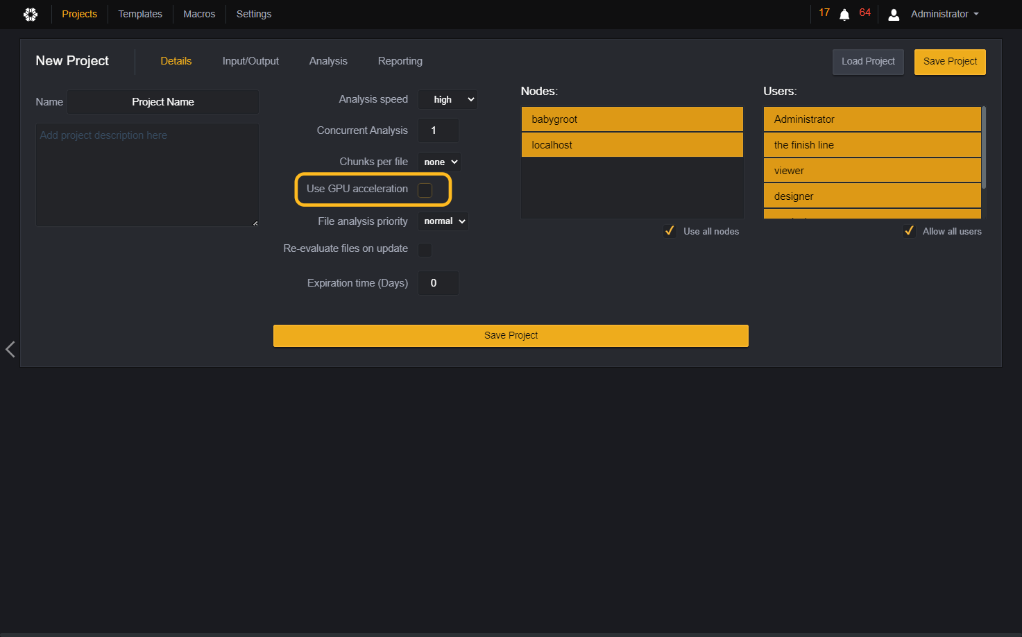 Select wether you want to use GPU acceleration. The GPU acceleration will use your GPU for some internal processing tasks (as of April 2023).