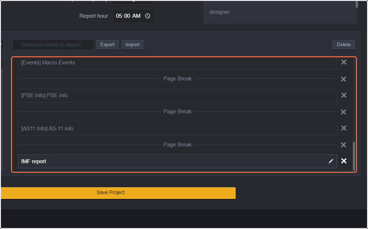 You can now modify the layout of the PDF report. Elements on the left can be added to the layout, they can be removed, moved around (so changing the order of the different elements, etc)