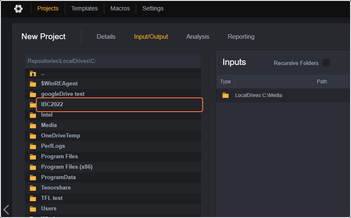 Select the folder you want to act as output folder