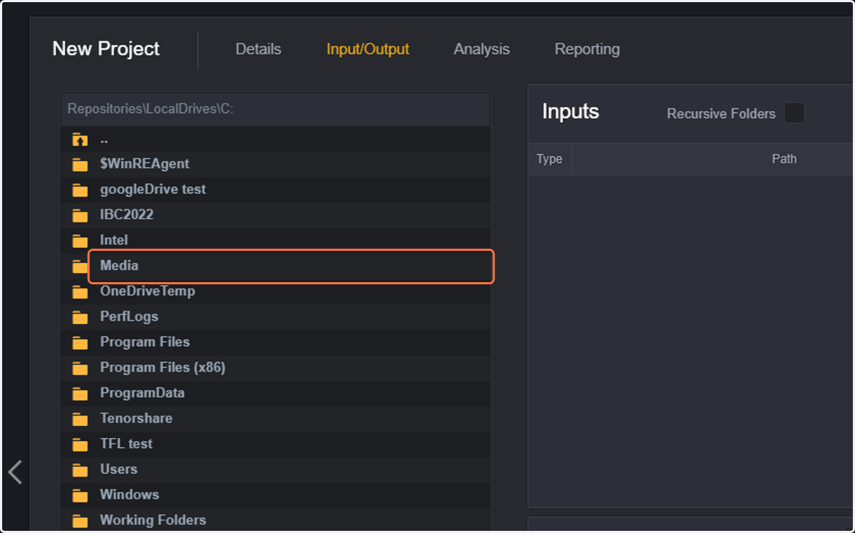 Click on the files of your choice or the folder you want to select as watchfolder