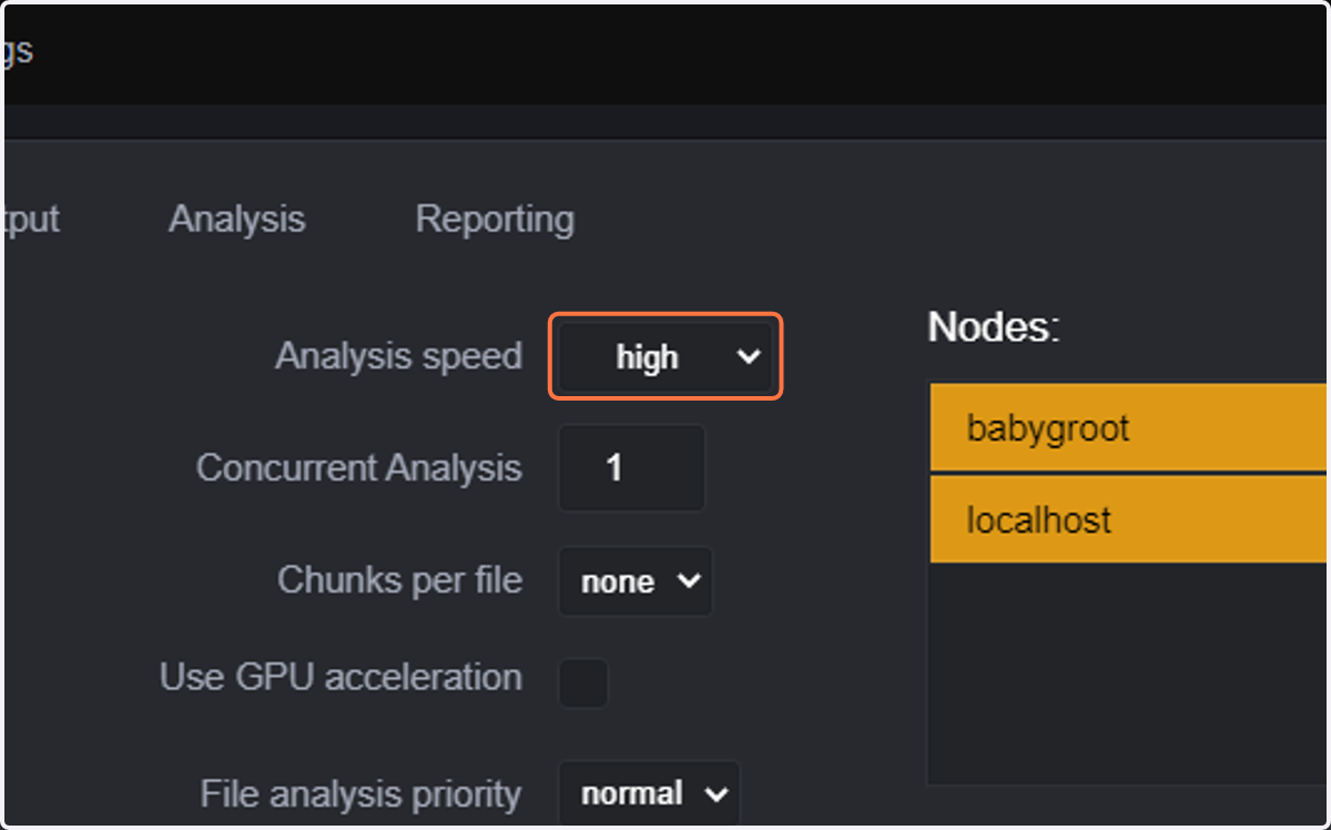 Select the Analysis speed