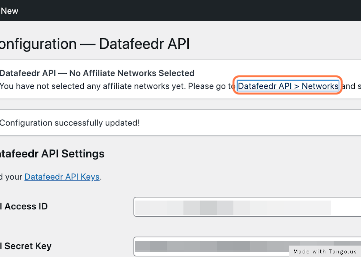 Click on datafeedr api> Networks