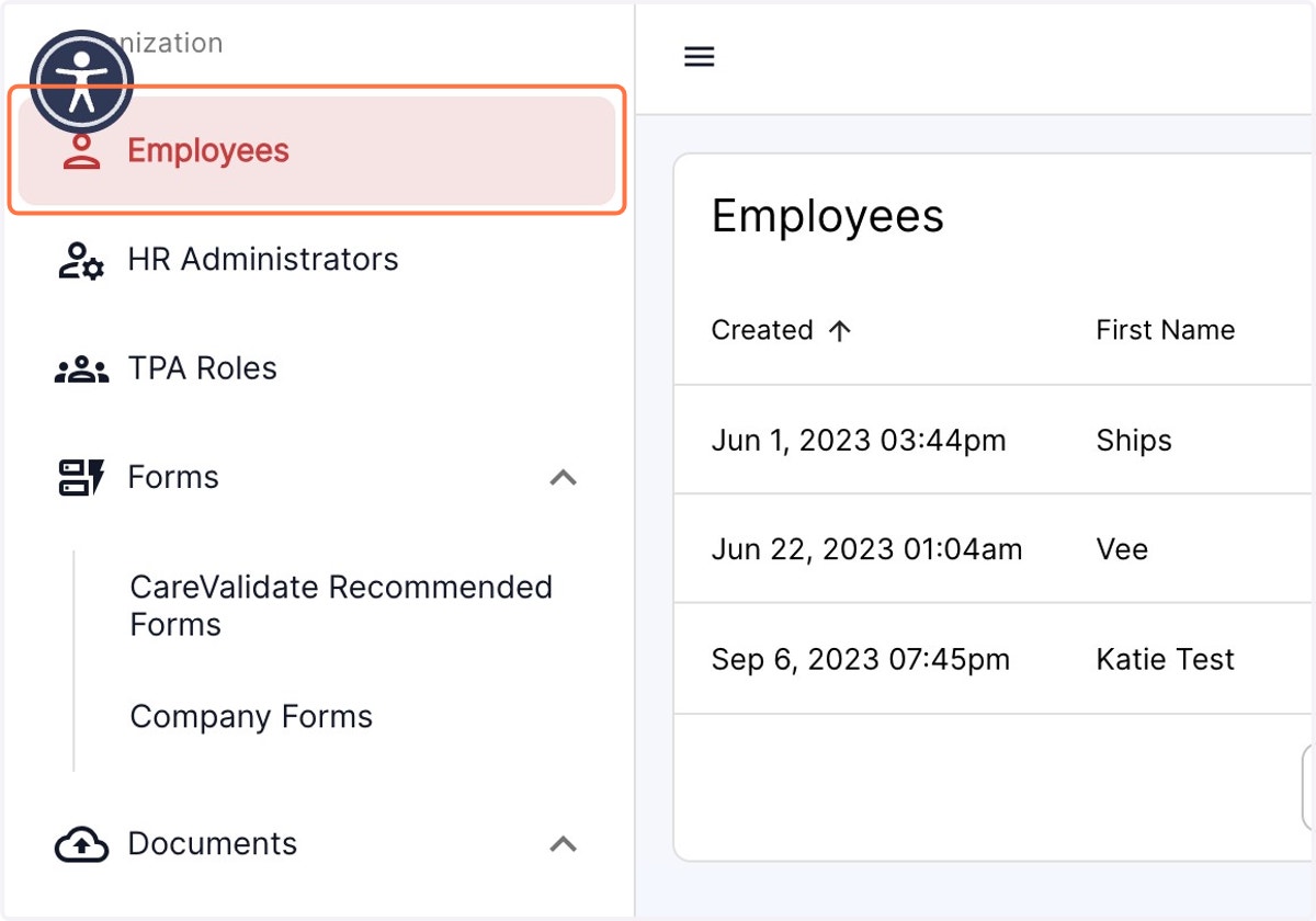 Click on the Employee tab in the left panel.