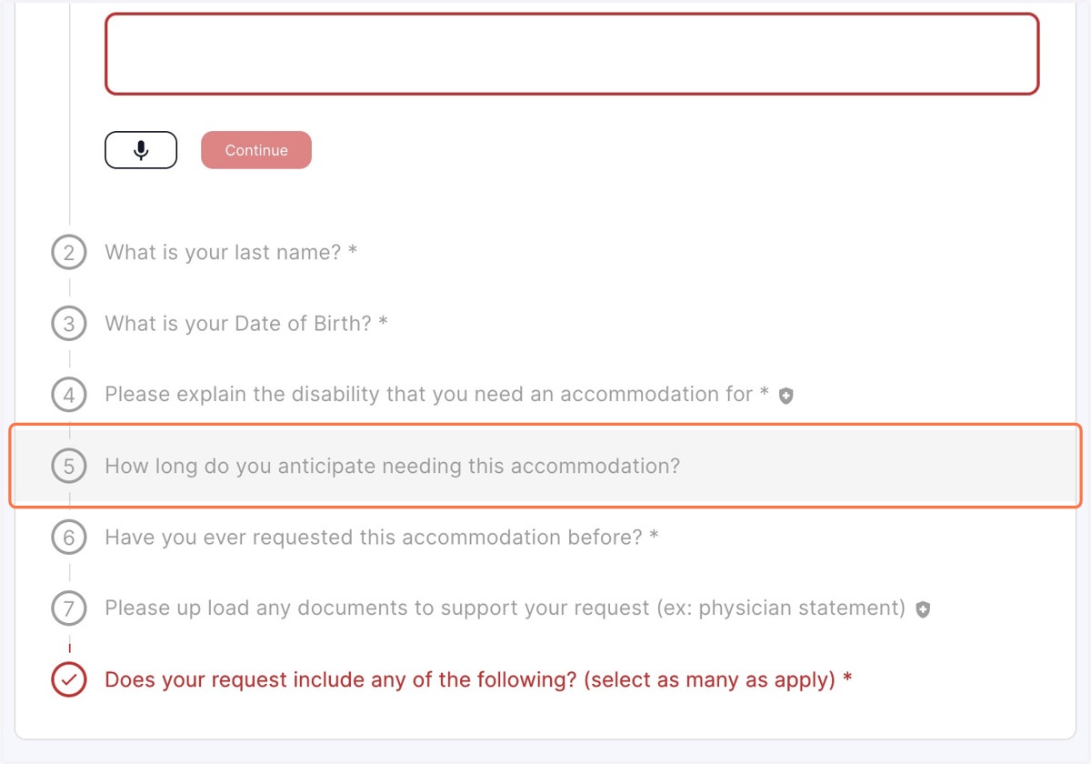 Select the question pertaining to the time frame required for the accommodation.