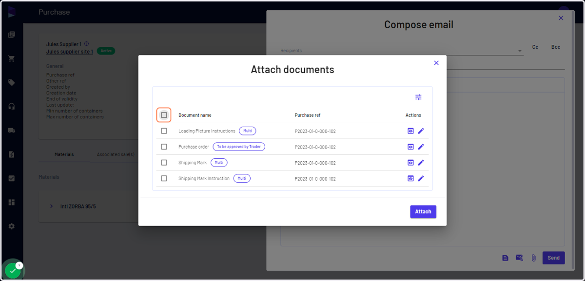 Select the documents and click "Attach"