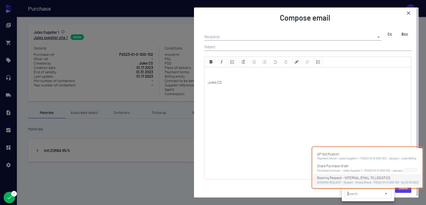 Select email template