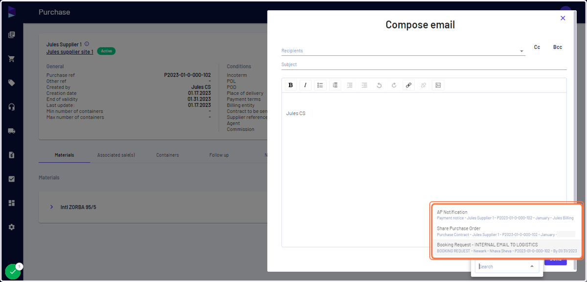 Select email template