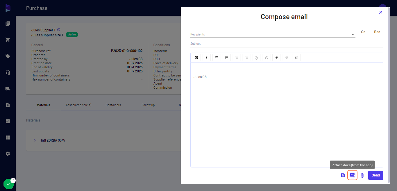 Click on "Attach docs (from the app)" to add docs from the software
