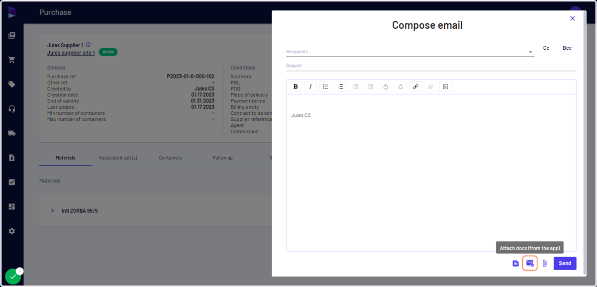 Click on "Attach docs (from the app)" to add docs from the software