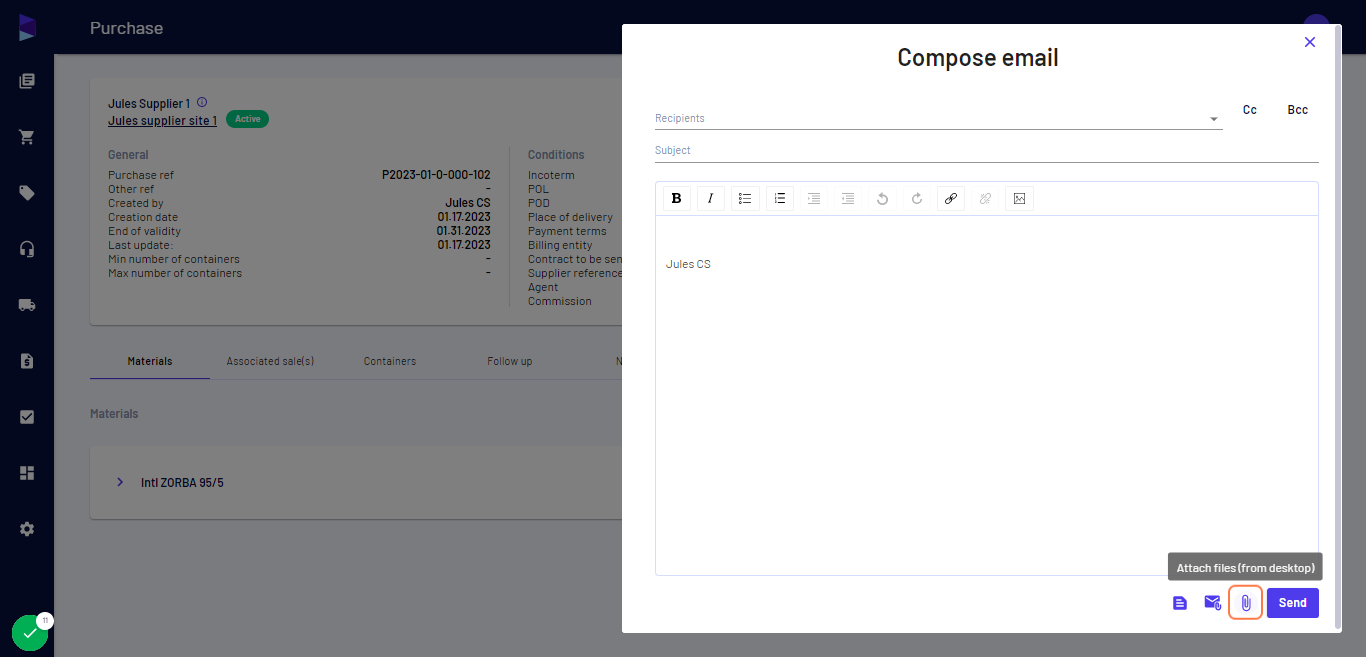 Click on "Attach files (from desktop)" to add files from your system