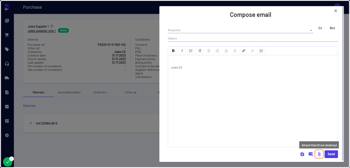 Click on "Attach files (from desktop)" to add files from your system