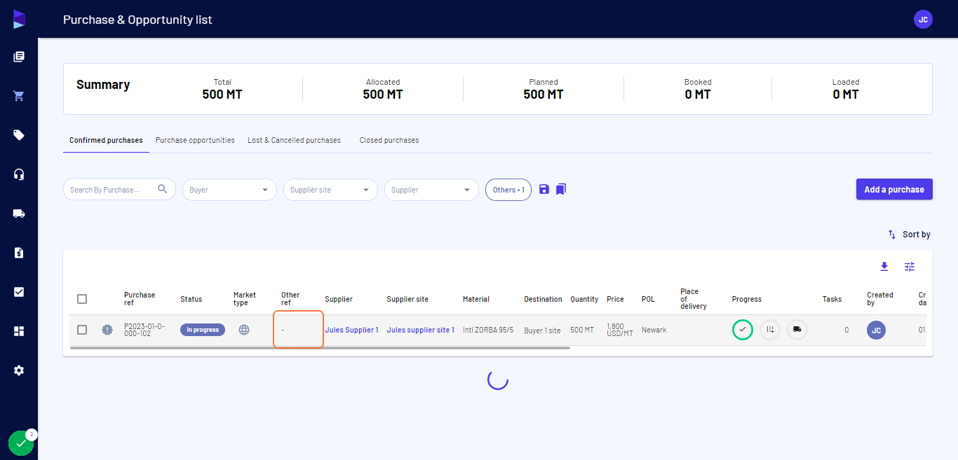 Go in the Purchase or Sale page and then select the order for which you want to initiate external communication