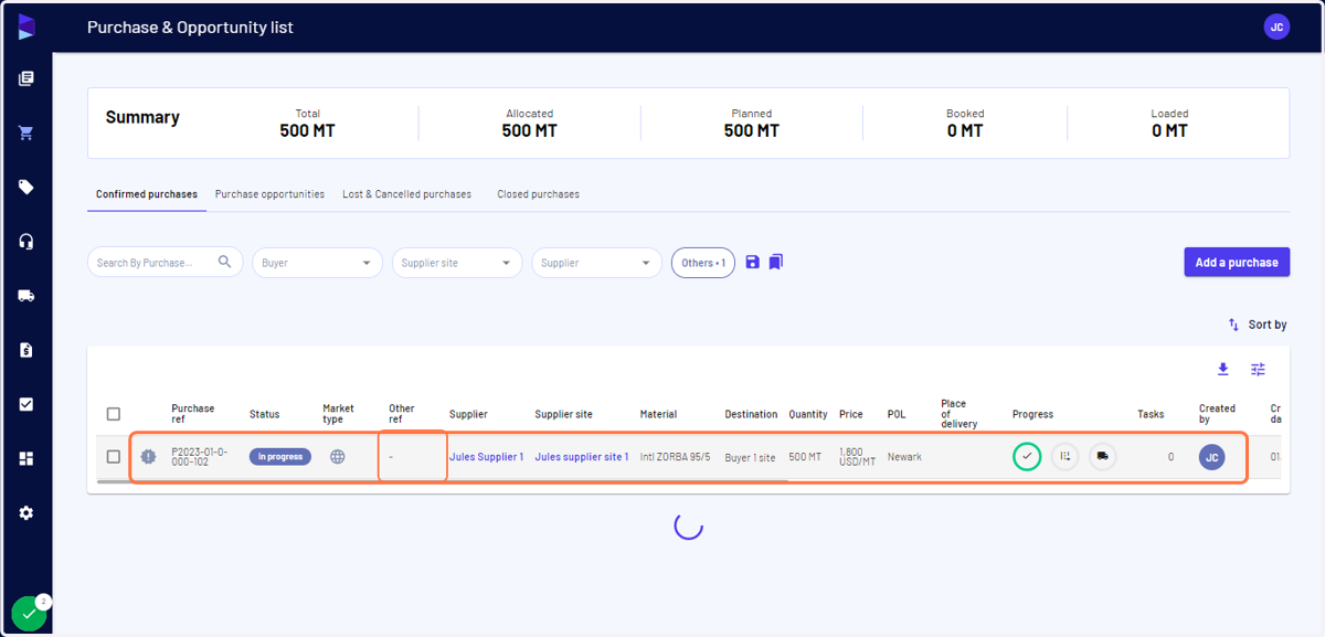 Go in the Purchase or Sale page and then select the order for which you want to initiate external communication